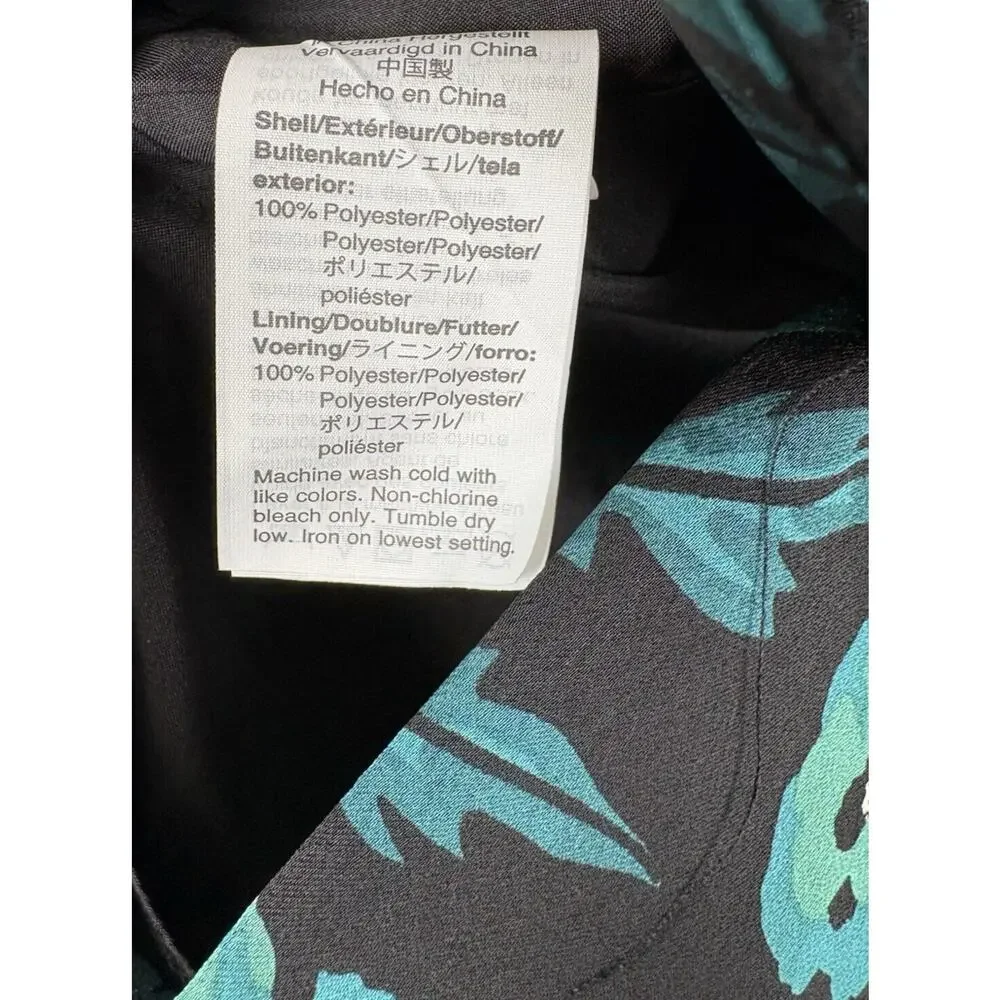 J. Crew Satin Back Crepe Button-front Blouse 0 Black Green Floral V-Neck NWT - Picture 6 of 12